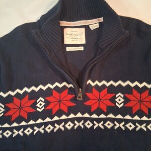 Vtg Original Weatherproof NAVY Nordic Snowflake Sweater Holiday 100% Cotton Sz L